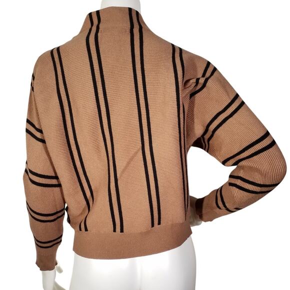 Magaschoni Womens Size M Brown Black Stripes Mock Neck Sweater Pullover - Picture 2 of 7